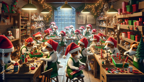  Joyful Jack Russells: Festive Helpers in Santa's Workshop