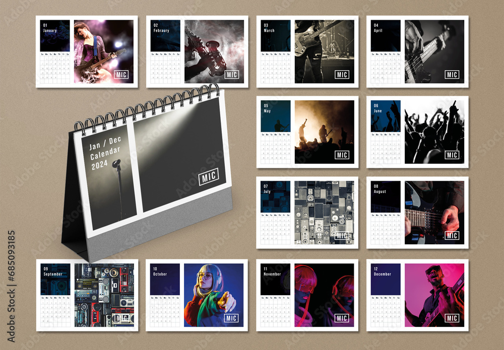 2024 Desk Flip Calendar Template Layout Stock Template Adobe Stock