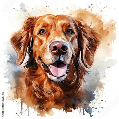 watercolor Golden Retriever clipart, Generative Ai