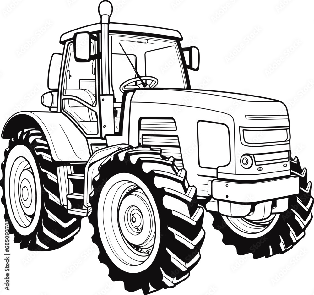 Fototapeta premium Tractor cartoon image, coloring page