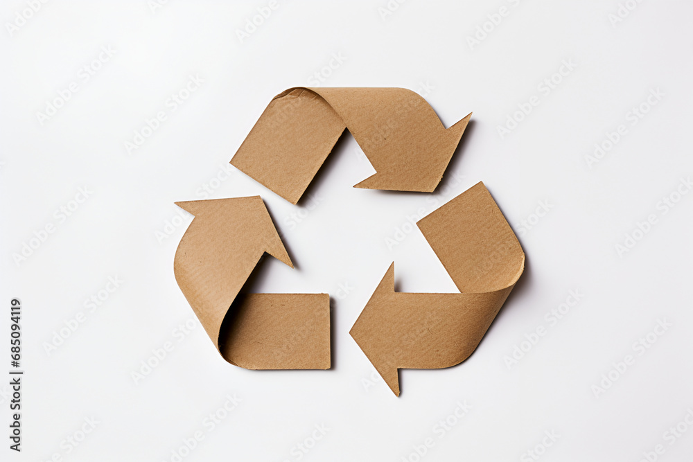 recycle sign from recycled paper on white background generated AI recycle sign from recycled paper on white background generated AI