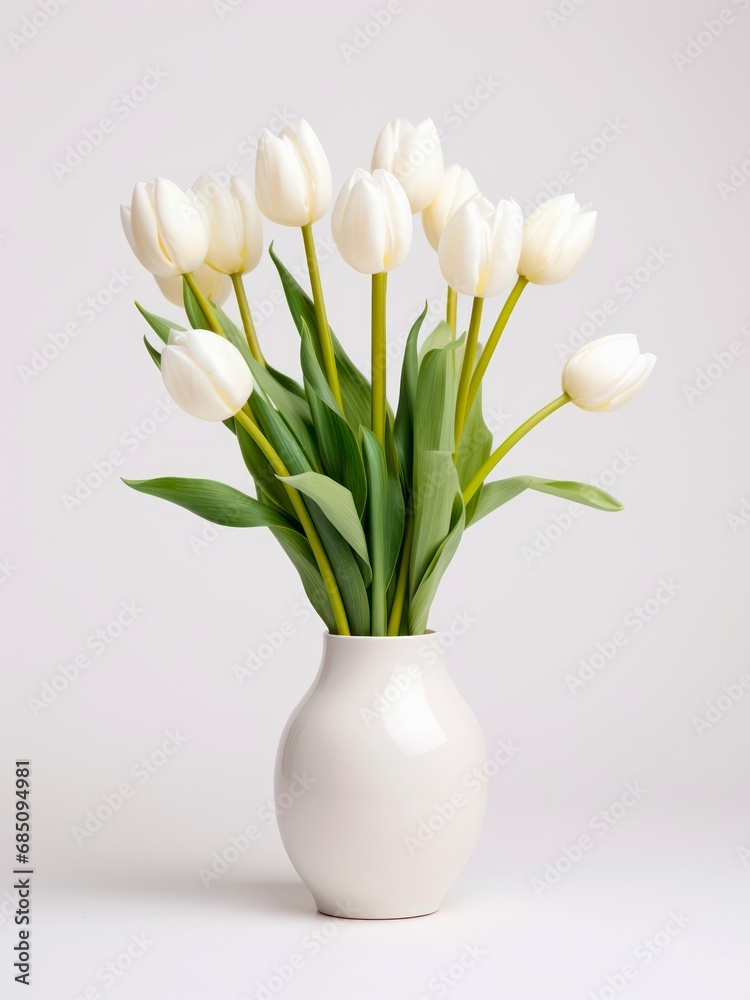 Bouquet of white tulips in a vase on white background. Bouquet of white tulips in a vase on white background.