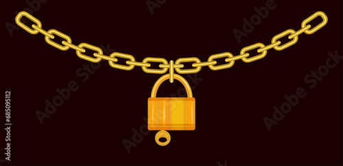 Gold chain and lock. 3d, vector image.