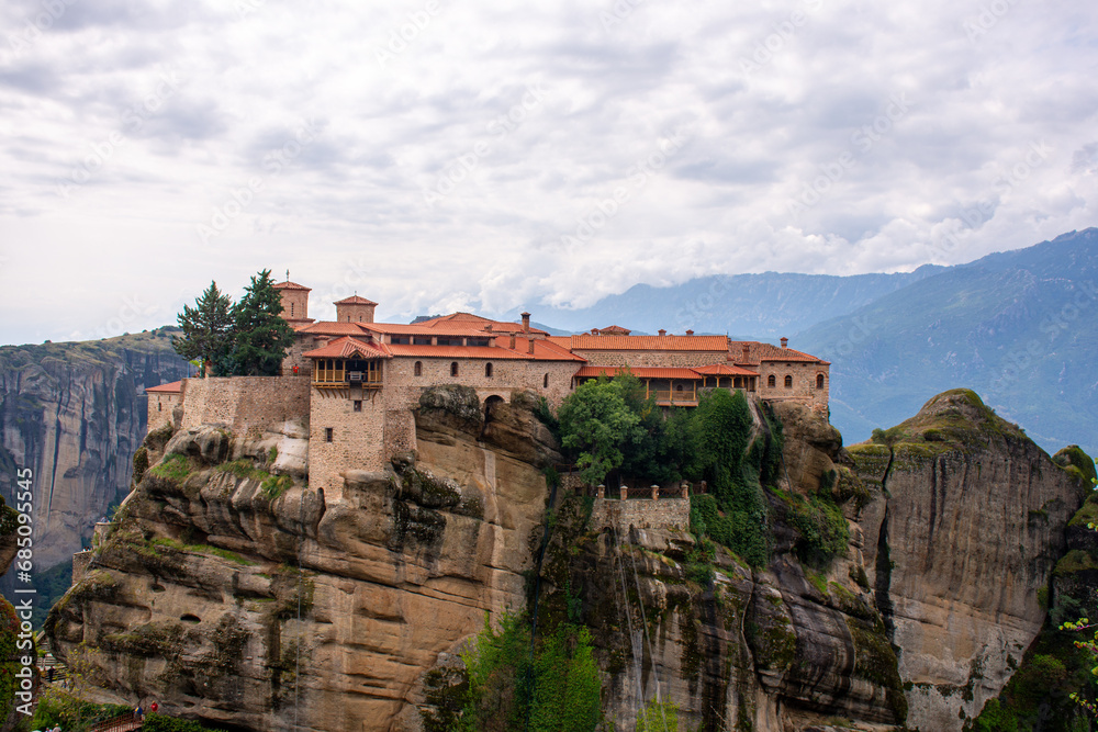 Monastery on cliff in Meteora, Thessaly Greece. Greek destinations
