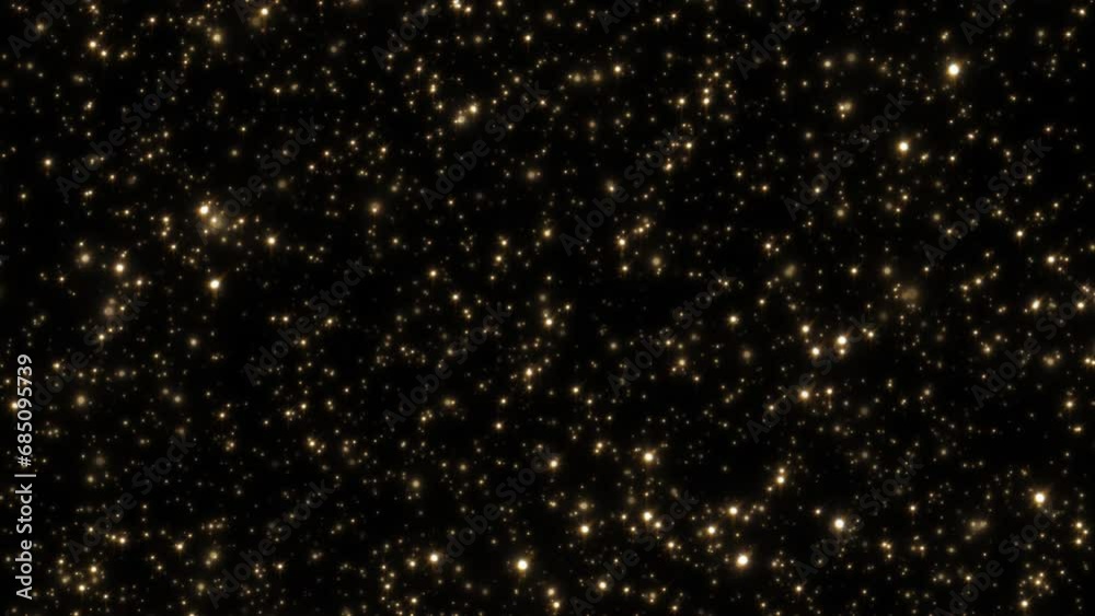 Looping animated christmas background of golden light particles falling on black background