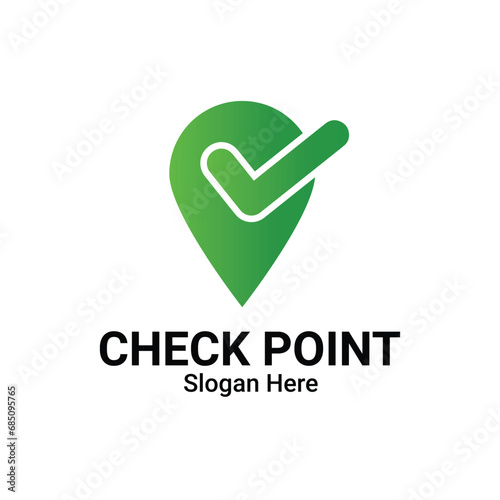 Geo Tag  With Check Mark Or Location Point Logo Design. Check Place Logo, Green Tick Mark And Address Pointer Symbol. Position, Location And Destination Vector Icon.