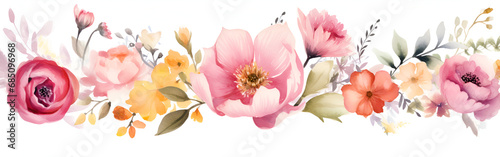 Floral banner arranged from Peony flowers. Generated AI