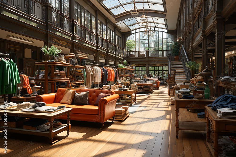 Naklejka premium Generative AI - Interior of a clothes store