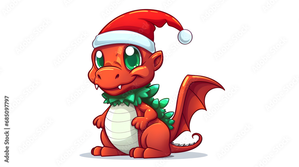 Cheerful Cartoon Dragon with Santa Hat for Holiday Season Cheerful Cartoon Dragon with Santa Hat for Holiday Season