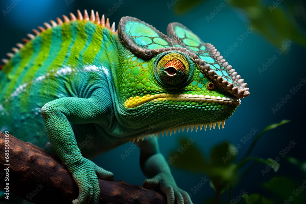 Fototapeta premium Veiled Chameleon walking. Generative AI