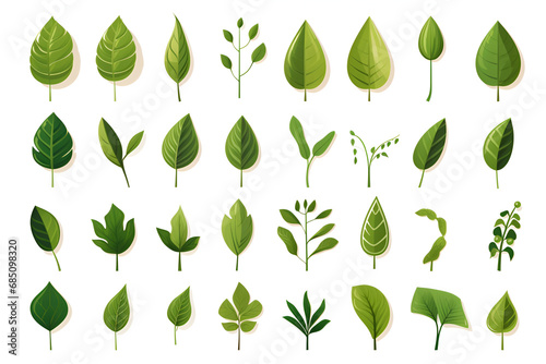 green leaf icons set on white background generated AI