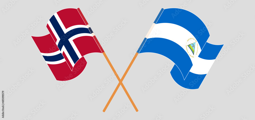 Crossed and waving flags of Norway and Nicaragua Crossed and waving flags of Norway and Nicaragua