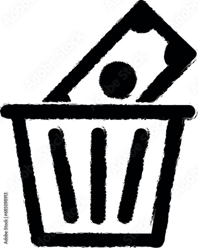trash box, dollar, usd vector icon in grunge style