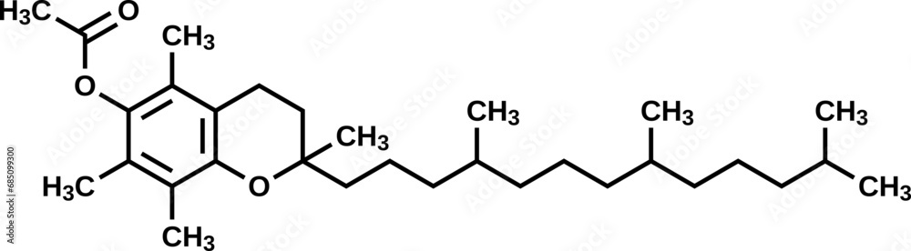 Tocopheryl acetate structural formula, synthetic vitamin E vector illustration Tocopheryl acetate structural formula, synthetic vitamin E vector illustration