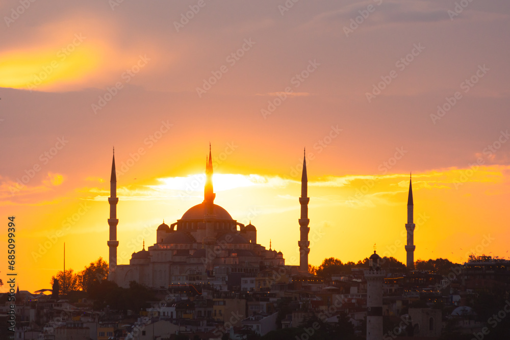 Obraz premium Sultan ahmed or sultanahmet or Blue Mosque view at sunset.