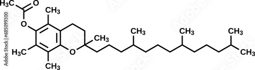 Tocopheryl acetate structural formula, synthetic vitamin E vector illustration photo