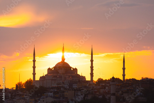 Sultan ahmed or sultanahmet or Blue Mosque view at sunset.