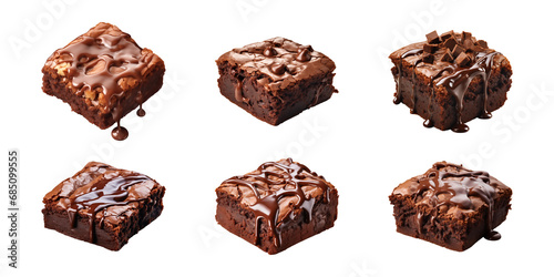 Collection set piece of tasty chocolate brownie isolated on a transparent background photo