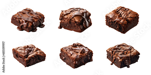 Collection set piece of tasty chocolate brownie isolated on a transparent background