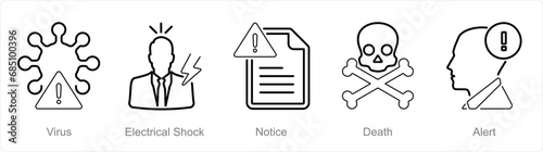 A set of 5 Hazard Danger icons as virus, electrical shock, notice