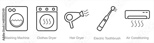 A set of 5 Home Appliance icons as washing machine, clothes dryer, hair dryer photo