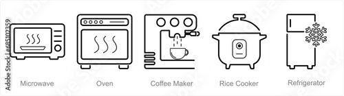 A set of 5 Home Appliance icons as microwave, oven, coffee maker