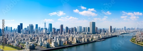 日本の都市風景と青空
