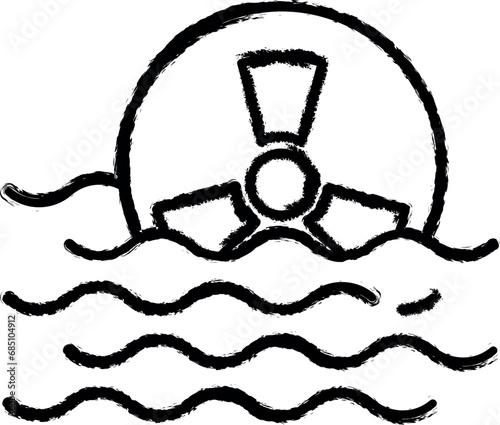 Radiation sign, sea vector icon in grunge style