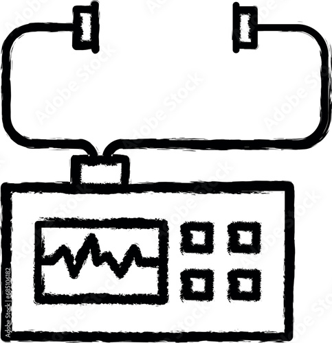 Emergencies, defibrillator vector icon in grunge style