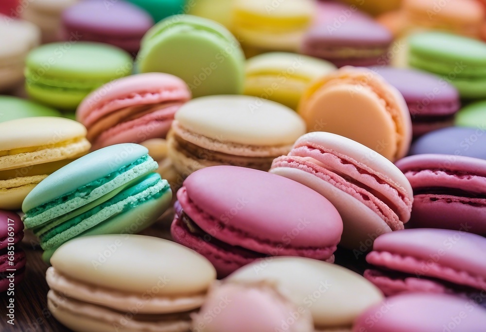 A colorful array of macarons, from pistachio to raspberry to lemon, lined up like a pastel rainbowvvvvvvvvvvvvvvvvvvvv