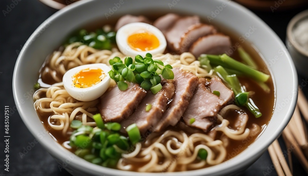 Ramen Bowl Steaming bowl of ramen with pork broth, noodles, soft-boiled egg, and green onions Ramen Bowl Steaming bowl of ramen with pork broth, noodles, soft-boiled egg, and green onions