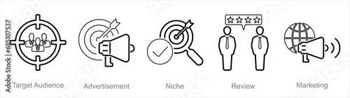 A set of 5 Influencer icons as target audience, advertisement, niche