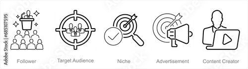 A set of 5 Influencer icons as follower, target audience