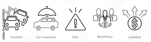 A set of 5 Insurance icons as accident, car insurance, risk
