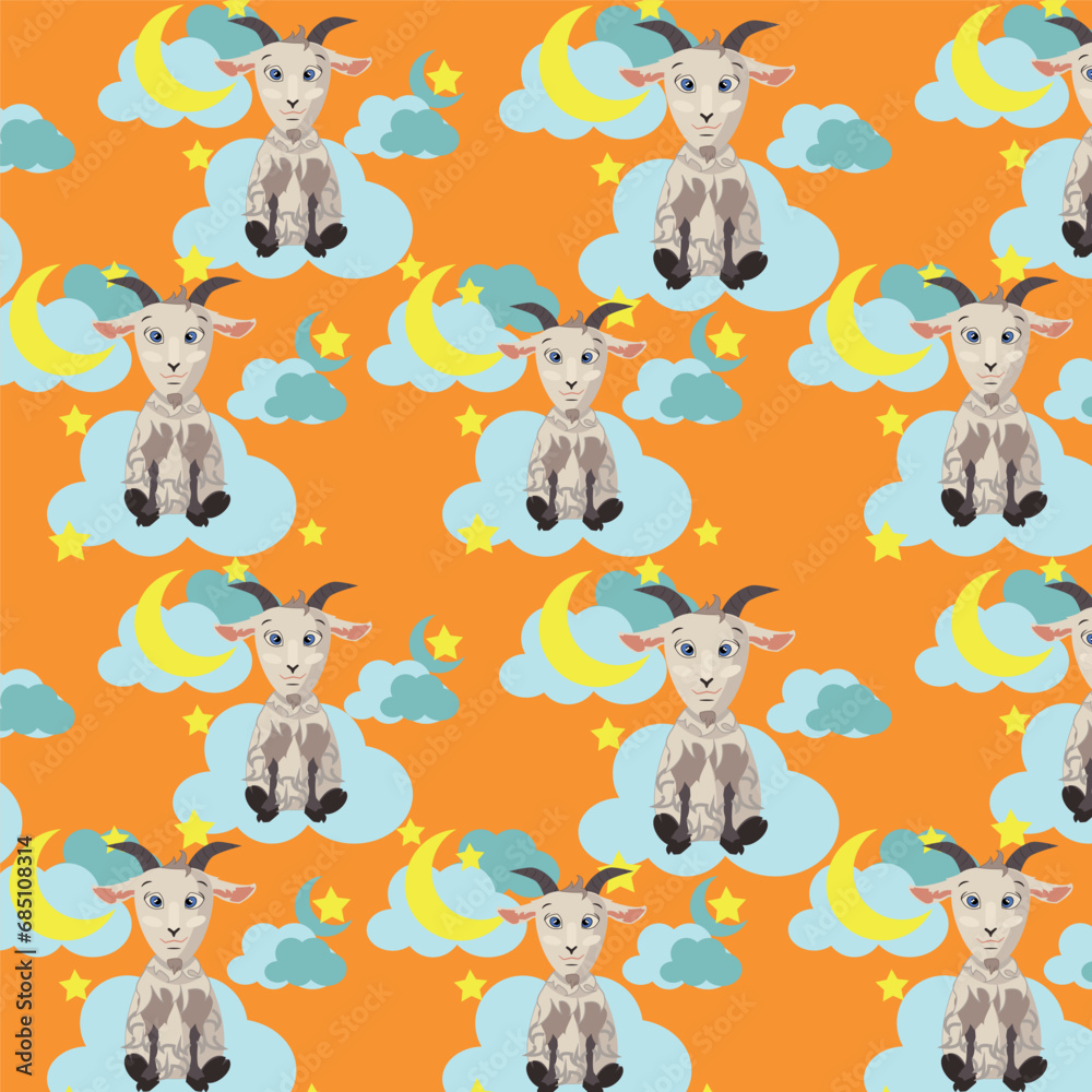 Vector pattern for children's print. Goats and clouds in a pattern for textiles and packaging.