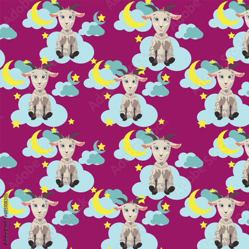 Vector pattern for children's print. Goats and clouds in a pattern for textiles and packaging.