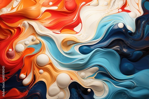 Swirling dance of red, white, and blue hues in a fluid, organic abstract with a silky, marbled texture