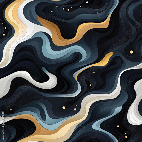 wavy seamless pattern with white yellow waves stripes on black background