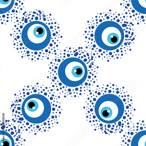 Seamless pattern with Turkish evil eye bead. Good luck. Turkish tile. Oriental ottoman design for wallpapers, pattern fills, textile