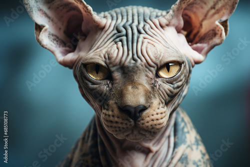 Generated by AI picture modern style sphinx cat with pattern on skin many tattoo © Tetiana