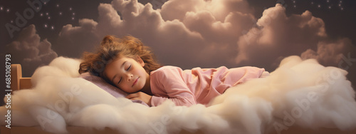 Sleepy cute little baby, baby sleeping on a cloud. Sweet dreams theme.Generative AI