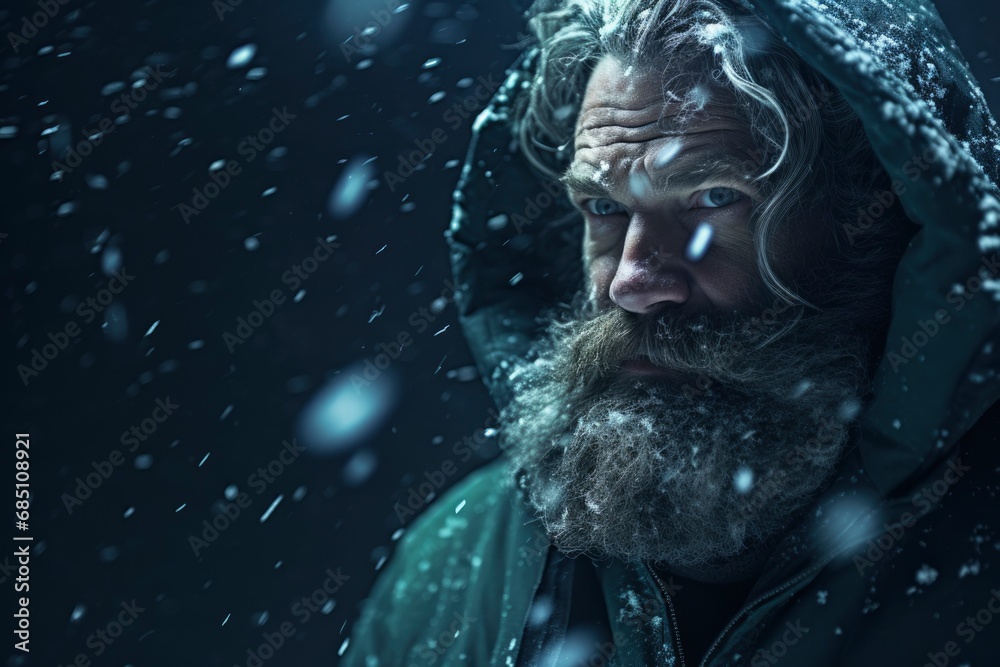 Portrait man in the snow. Generative ai Portrait man in the snow. Generative ai