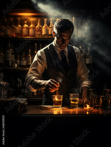 Bartender mixes a cocktail