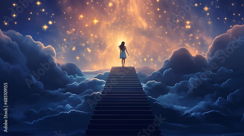 Young woman standing on a fantasy staircase photo