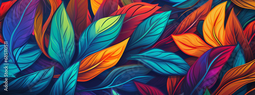 colorful leaves, exotic tropical leaves, multi-colored.Generative AI © Anna