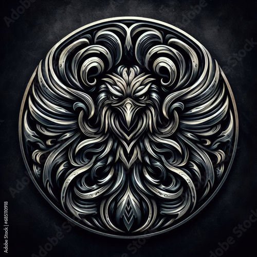 3d eagle logo carving and engraving on dark background