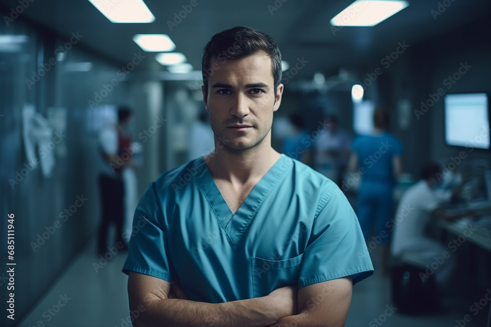 Generative AI portrait of young experienced doc medicine worker viral operation room clinic