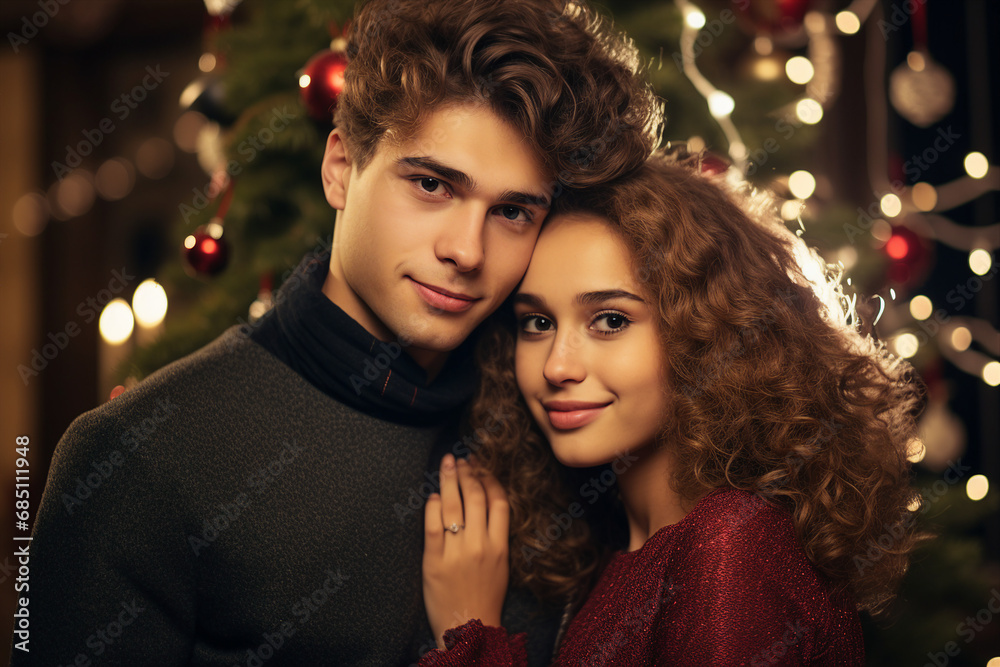Charming couple in love spending chtistmas holy eve together festive atmosphere Generative AI picture Charming couple in love spending chtistmas holy eve together festive atmosphere Generative AI picture
