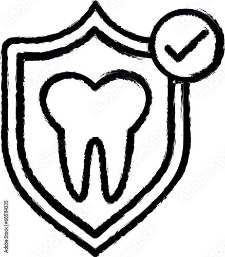 tooth, insurance, protection, check vector icon in grunge style