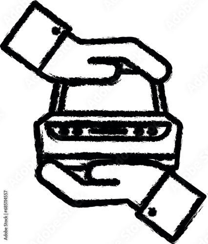hands, car, insurance vector icon in grunge style